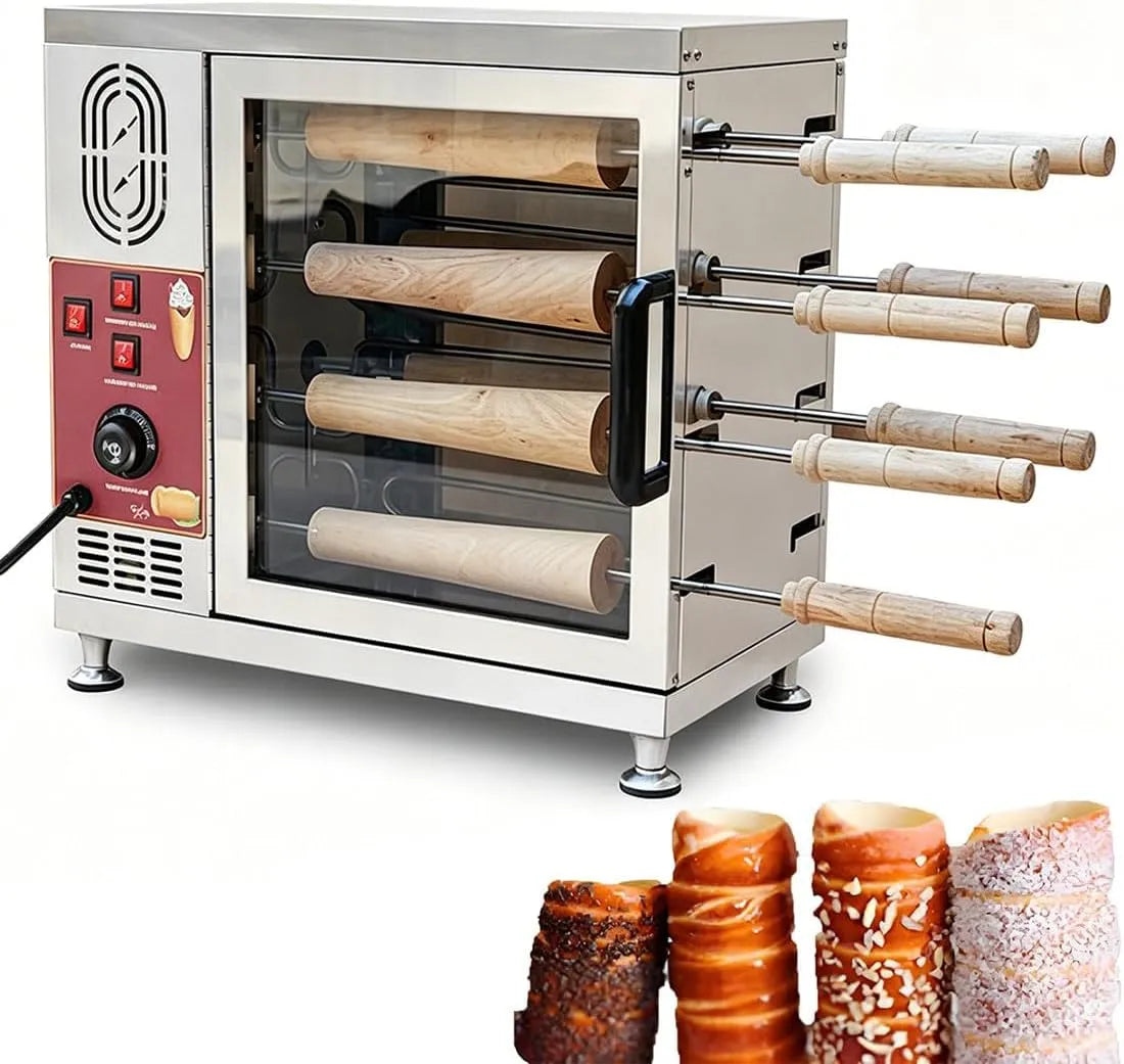 MazmornFly, Ovne, Elektrisk træbæltsvogn 3200 W af rustfrit stål, iswafer og rullegrill med 16, Sølv, 3200 W, 630 mm, 205 mm, 640 mm