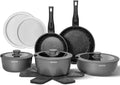Alajivo 17-Teilig, Pagt- og grandsæt, Pot sæt med aftageligt håndtag, 17- del pottesæt Pan sæt med nonstick belægning, Grå, 2 L, 3 L, 20 cm