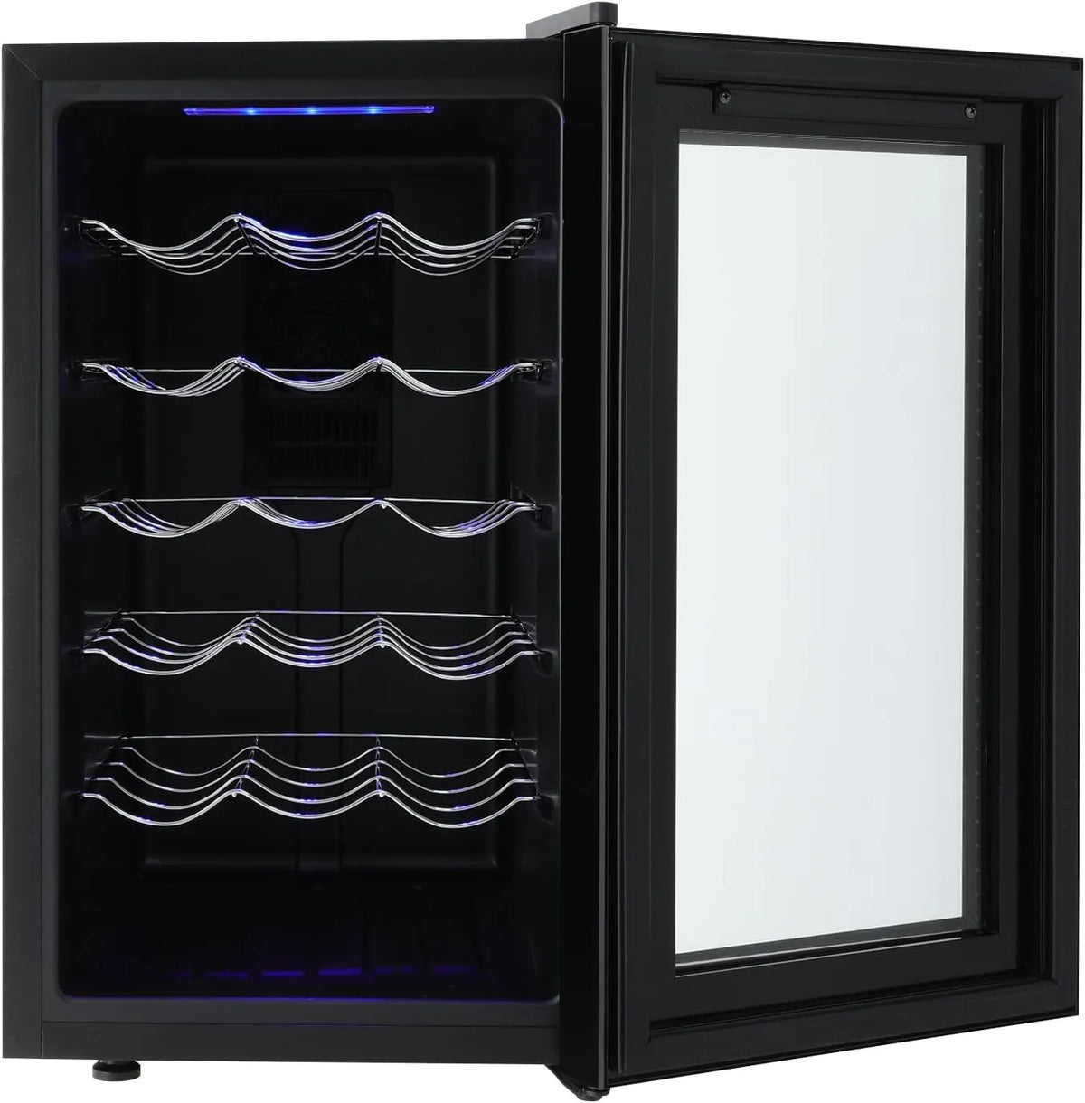 Wiyuer, Minikøleskabe, Vin køleskab 18 flasker Køleskab med glasdør 8-18 ° C Drikkevarer køleskab Vin, Sort, 18 v, 38 dB
