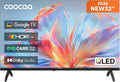 coocaa DVB-T HDR10, TV'er, /-T2/-C/-S/-S2 32 tommer Smart TV, 80cm, QLED HD-tv med Google TV, HLG, Dolby, Sort, QLED
