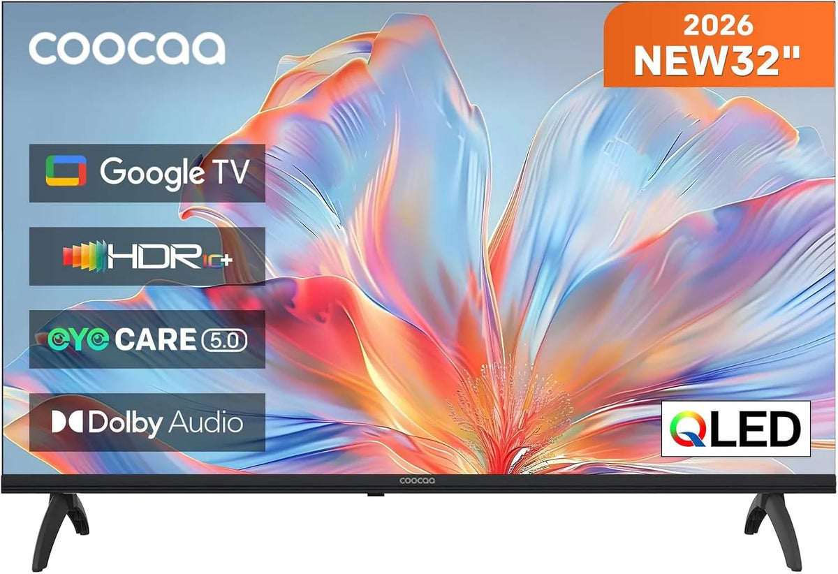 coocaa DVB-T HDR10, TV'er, /-T2/-C/-S/-S2 32 tommer Smart TV, 80cm, QLED HD-tv med Google TV, HLG, Dolby, Sort, QLED