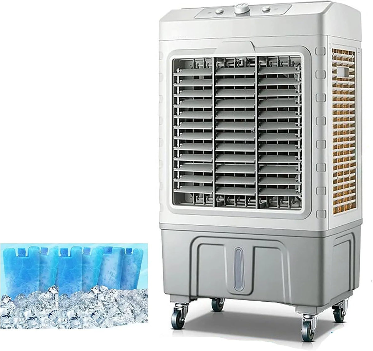 Generisch, Fordampningskølere, Bærbar fordampningsluftkøler med 3 speedventilatorer, 6 iskasser og 4 hjul til, Hvid, 150 W, 50 x 37 x 85 cm