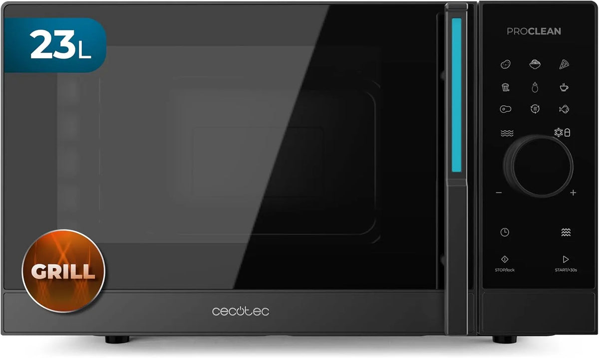 Cecotec, Mikrobølgeovne med grill, mikroovn med Grill Proclean 6120, touchscreen, 23L, Sort / sølv, 800 W, 1000 W, 1 G