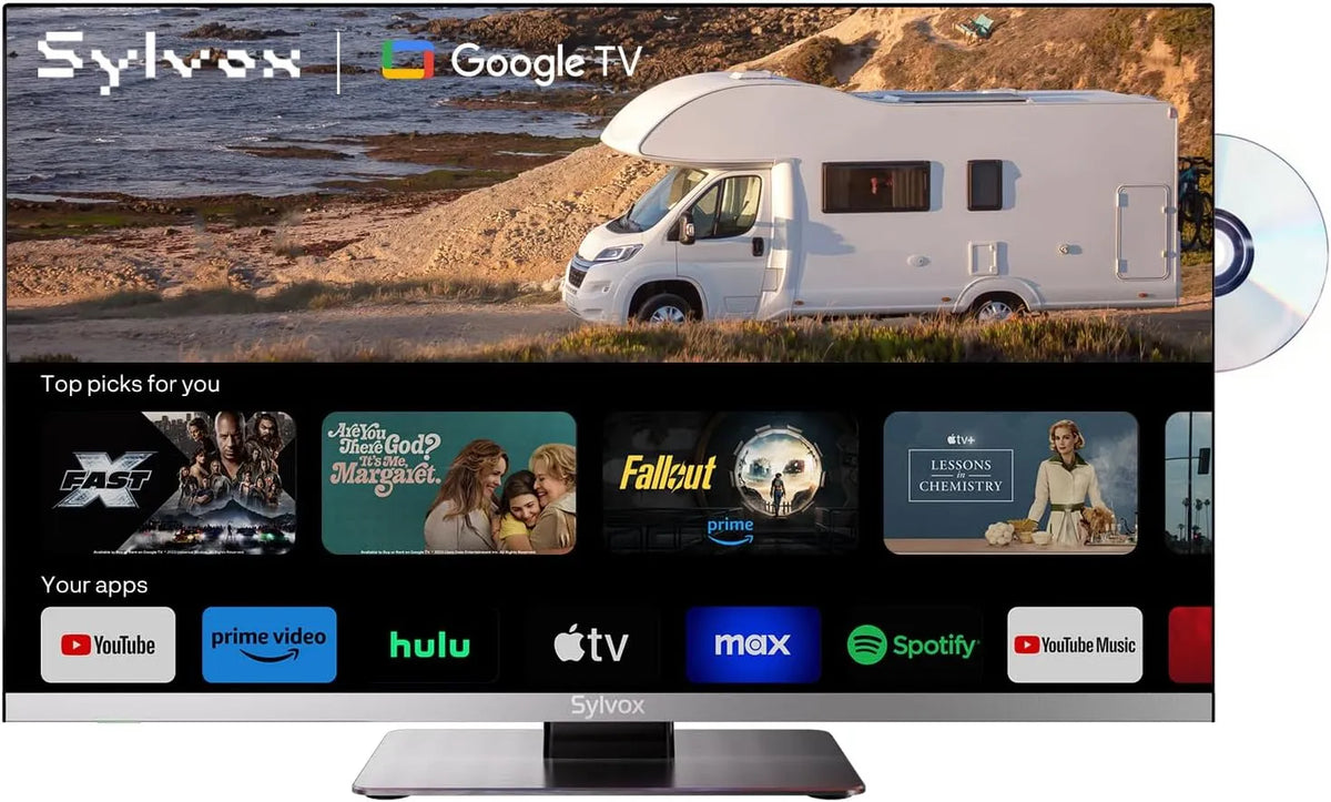 SYLVOX 1080P, TV'er, 22 ′ ′ Motorhome TV med DVD-afspiller, 12V Smart TV Fuld HD, Sort, 12V, 9V, 32V, 100V