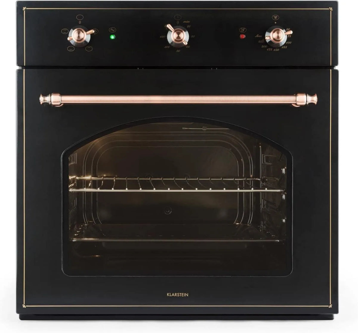 Klarstein, Ovne, Vilhelmine - build- in ovn, elektrisk ovn, 55 liter volumen, vintage design, 3, Sølv / sort, 55 l, 59 l, 240 V, 60 Hz