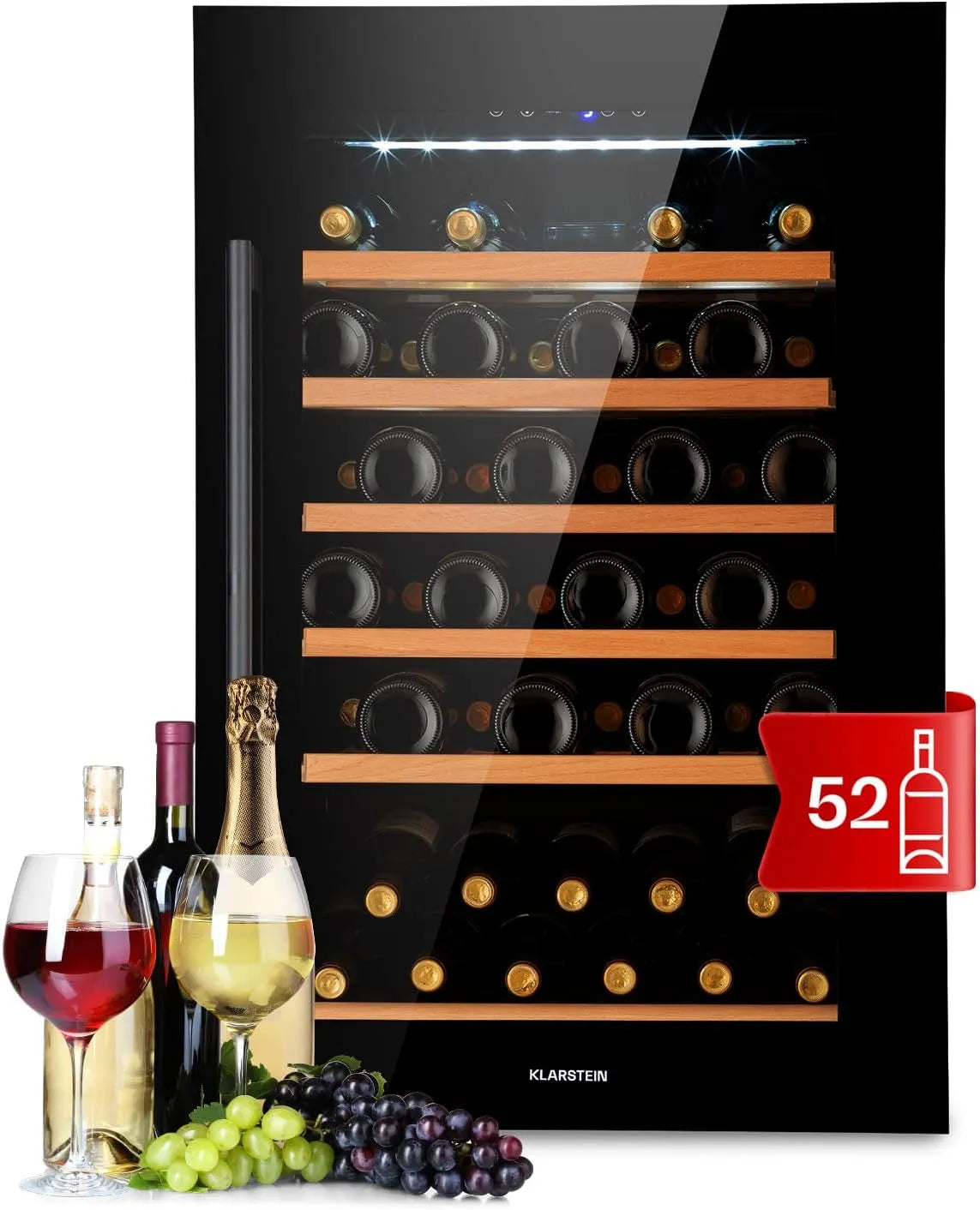 Klarstein, Vin- og champagnekølere, bygning-i vin køleskab, 137 L drikkevarer køleskab smalle, 1 zone vin køleskab, Sort, 137 L, 39 dB