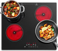 KICHPOWER, Kogeplader, 60cm Glas keramisk kogeplade med 4 kogezoner, 60 cm build- in, kogeplade 4, Sort, 60cm, 6000W, 4, 37cm, 49 cm