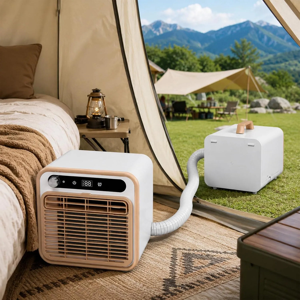 agreilduite 1.5m-pipe, Mobile klimaanlæg, Split campingvogn aircondition, bærbar enhed til ture 1, 5 m-rør, Hvid, 24V, 48V, 3500W, 1500 W