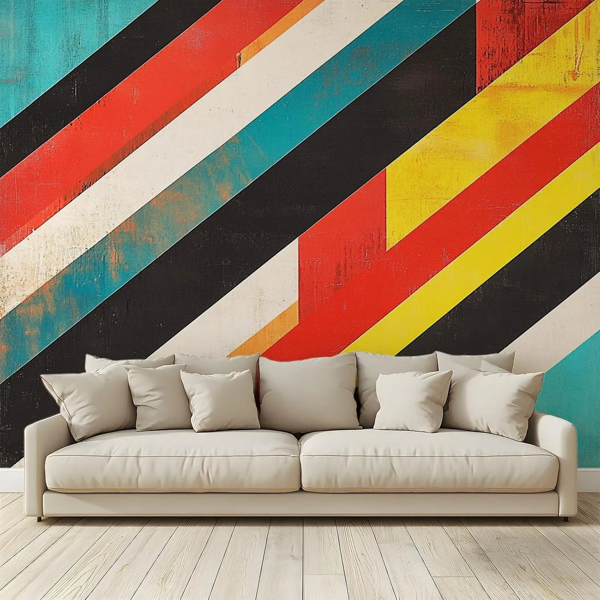 MKBKLI, Tapet, Brugerdefineret Vintage Diagonal Color Block Foto Tapet Nonwoved 400x280 cm, Sort, 400x280 cm, 50x280 cm, 50 cm, 2 G