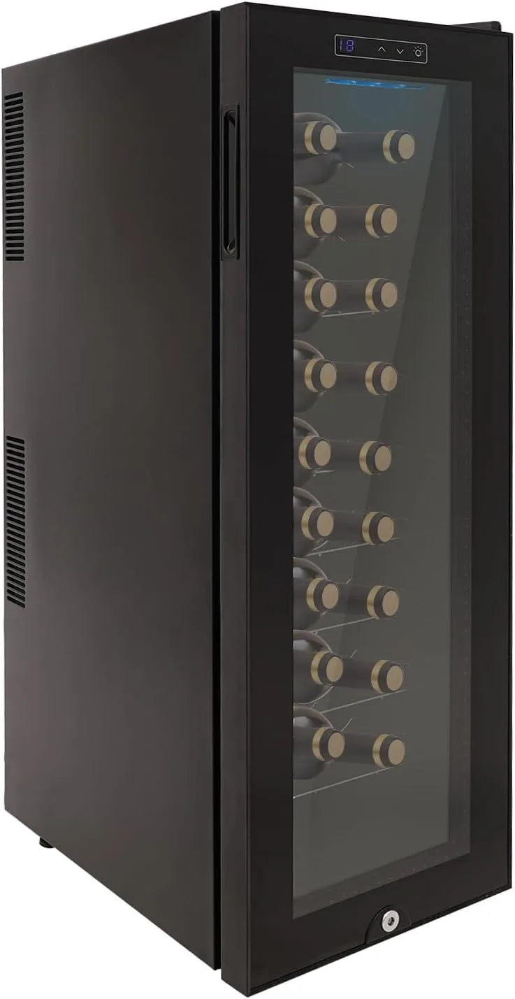 HUOMMGS, Vinkøleskabe, Lille vin køleskabe I 12- 18 ° C Justerbar I Lavstøj I LED belysning I Dobbelt, Sort, 220V, 240V, 50 Hz, 55W