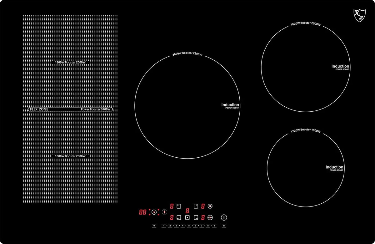 K&H 80-IN-9200FLX, Kogeplader, K & H Induction hob 80- IN- [5 ZONS] - Induction hob - Induction hob sensor touch, Sort, 80CM, 9200 w, 1W