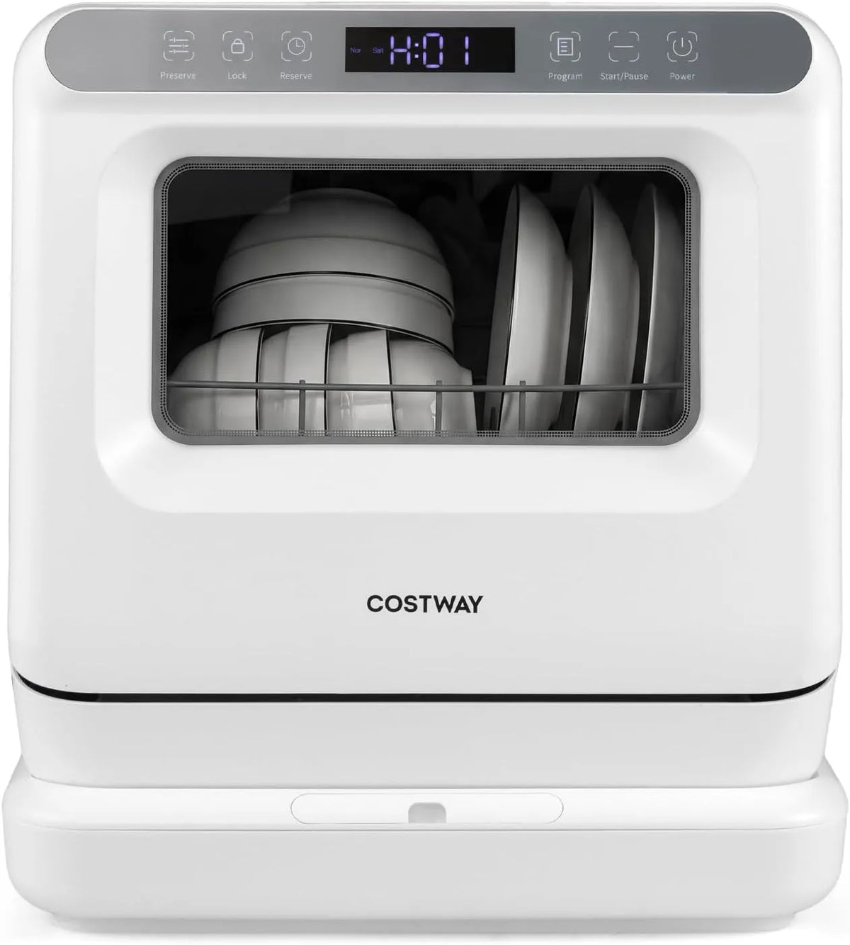 COSTWAY, Bordopvaskemaskiner, Mini opvaskemaskine, bordopvaskemaskine med 6 programmer & 8.25 L vandtank &, Hvid, 8.25 L, 27 cm, 15 v, 2 v