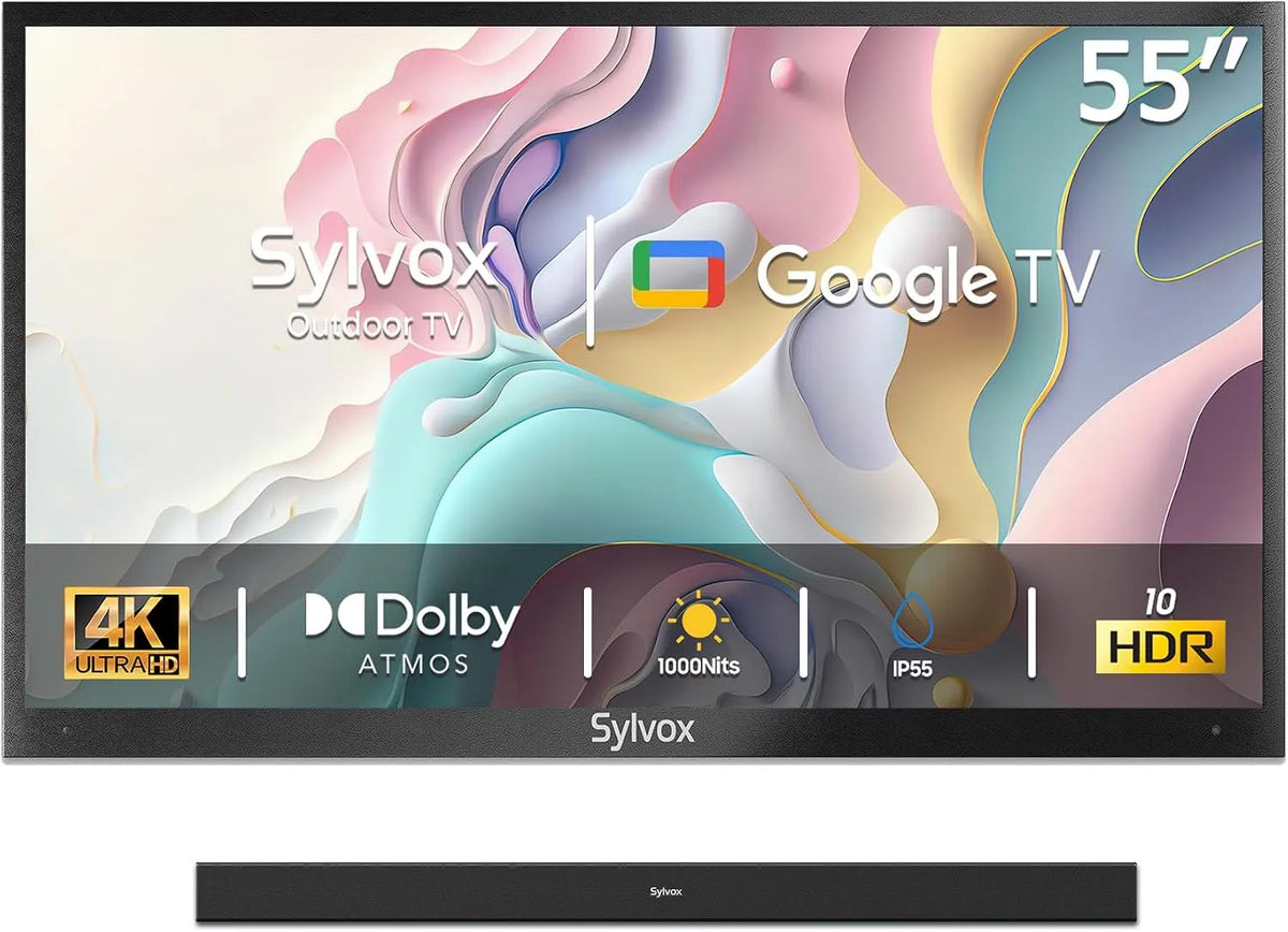 SYLVOX, TV'er, Outdoor TV, 55 tommer Smart TV vandtæt udendørs TV, 4K TV til udendørs, Google, Sort, 4K, 3840 x 2160, 55 v