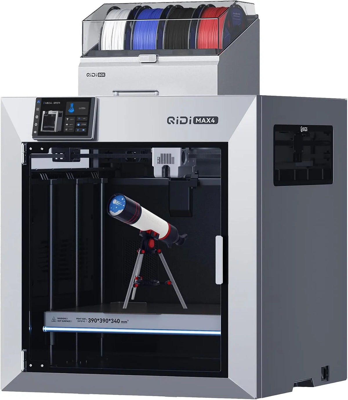 QIDI TECH 3D-Drucker MAX4, 3D-printere, QIDI Combo 3D printer med QIDI Box, 390x390x340mm Stor build volumen, Sort, 390x390x340mm, 800 mm