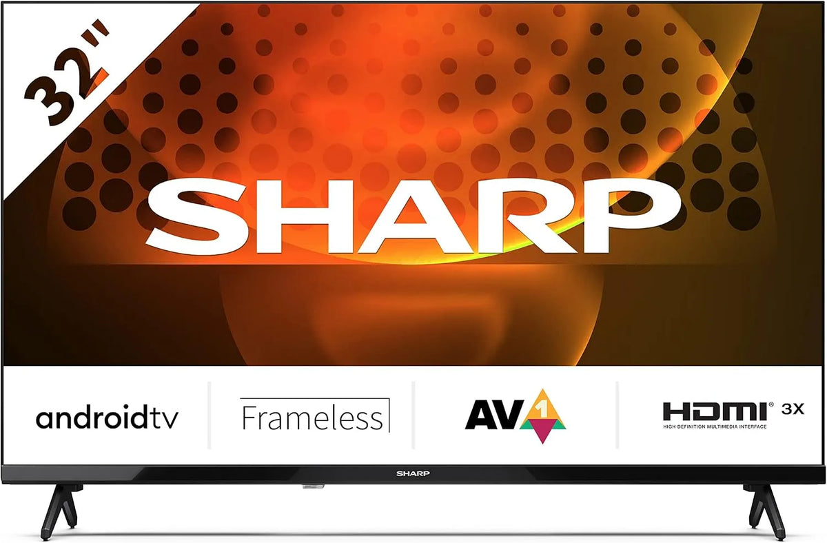 SHARP 32FH6EA, TV'er, HD Klar Frameless Android TV 80cm (32 inches), 3X HDMI, 2X USB, Dolby Digital, Sort, 80cm, 32 inch, 1366 x 768, 2 x 426