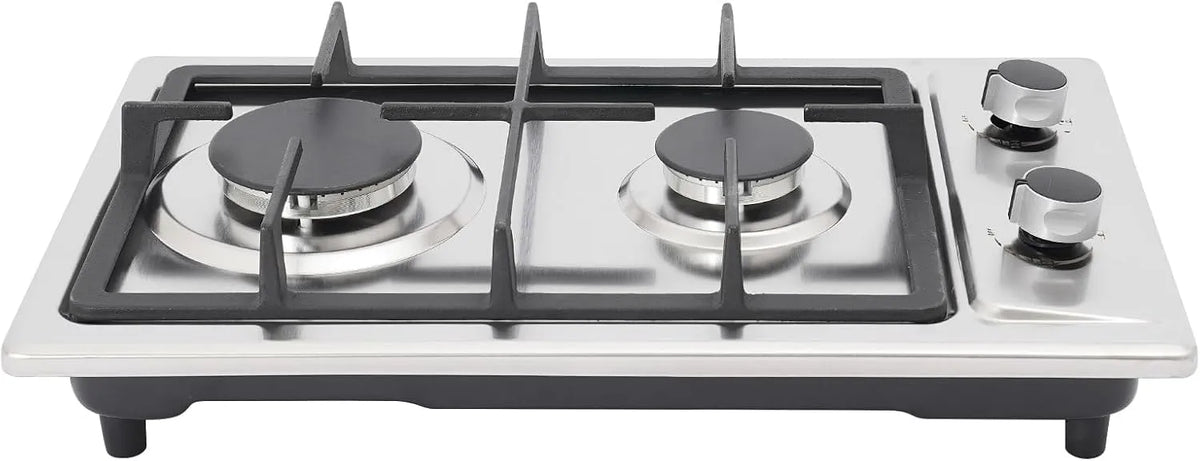 Xigner, Kogeplader, 3kw+1 Gas Kochfeld 2 flammebestandig Kochfeld rustfrit stål, NG / LPG, Sølv, 3kw, 1 G, 51 × 31 × 10cm, 1, 75kw