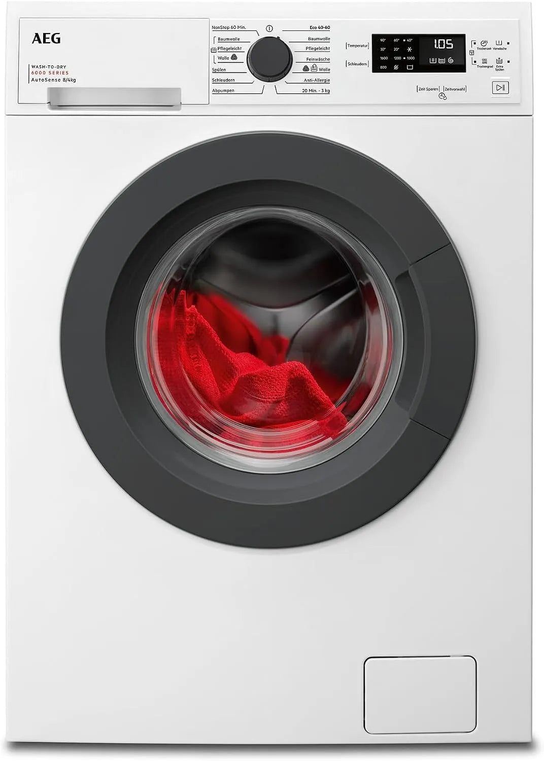 AEG LWK6A50680, Vaske-tørremaskiner, vasketørrer, 8 kg vask, 4 kg tørring, serie 6000 Washington-to- Dry - 5, Hvid, 8 kg, 4 kg, 6000 W, 1 kg
