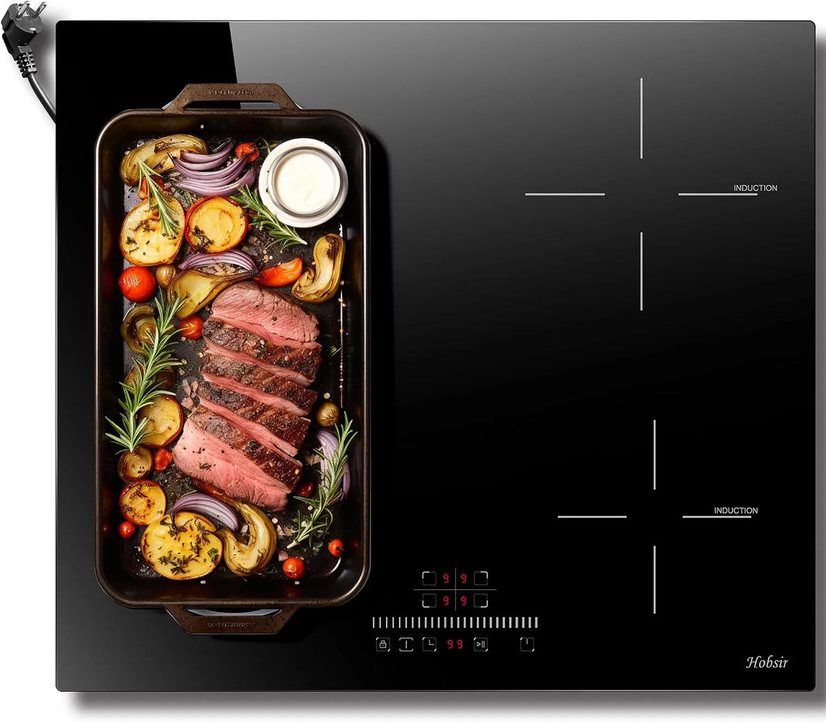 Hobsir hob, Kogeplader, Hobsir 60cm induktionsspole 4 plader med flex zone, blus med stik, Sort, 60cm, 3500 W, 59 x 52 x 5, 6 cm