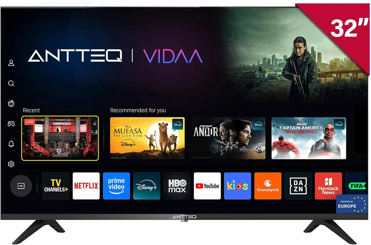 Antteq DVB-T2/S2/C V32-AH3.Q1L, TV'er, V32- AH3.Q1L HD Smart TV 32 inches (TV 80 cm) med tredobbelt tuner (DVB-T2 / S2 /, Sort, 1L, 32 inch