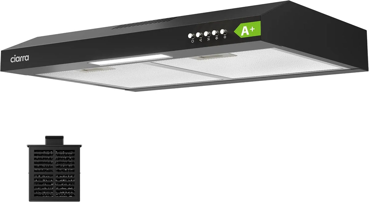 CIARRA CBCB6903D CBC6903D, Underbyggede emhætter, A + område hætte understruktur 60cm cirkulerende luft hætte cirkulerende luft, Sort / sølv, 60cm