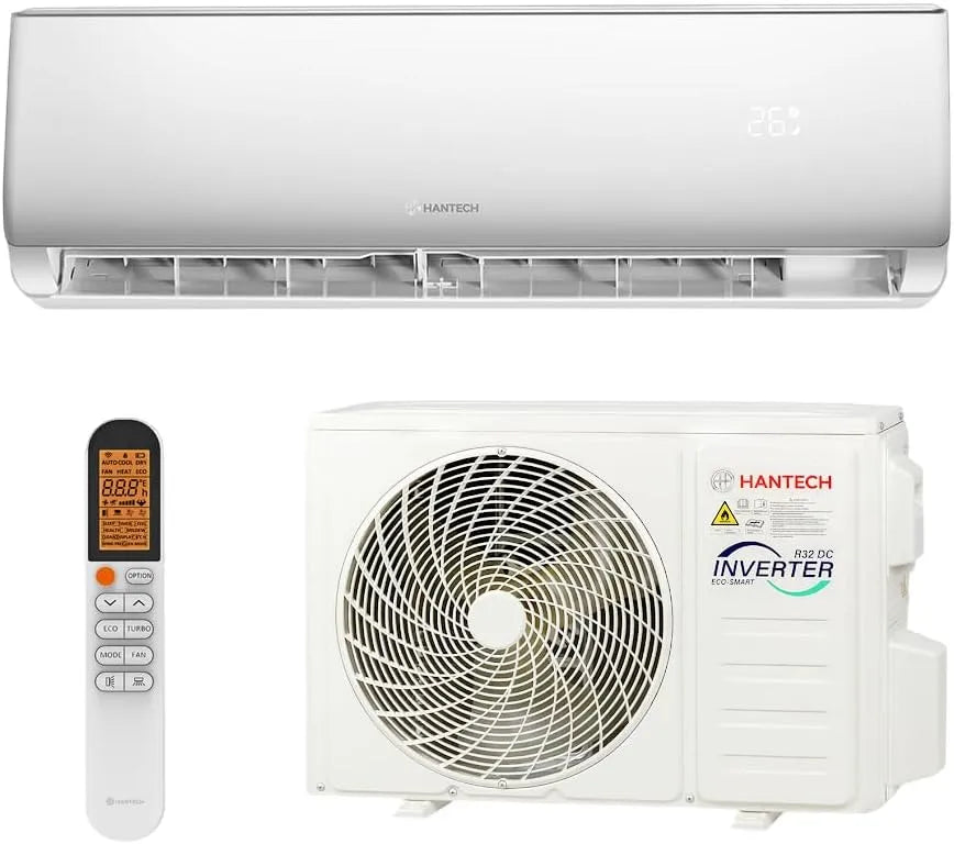 HANTECH 30m2, Split-klimaanlæg, Split Air Condition 9000 BTU 2, 6 kW Inverter Set - Klimaanlæg med app-funktion, Hvid, 9000 BTU, 2, 6 kW, 22 dB