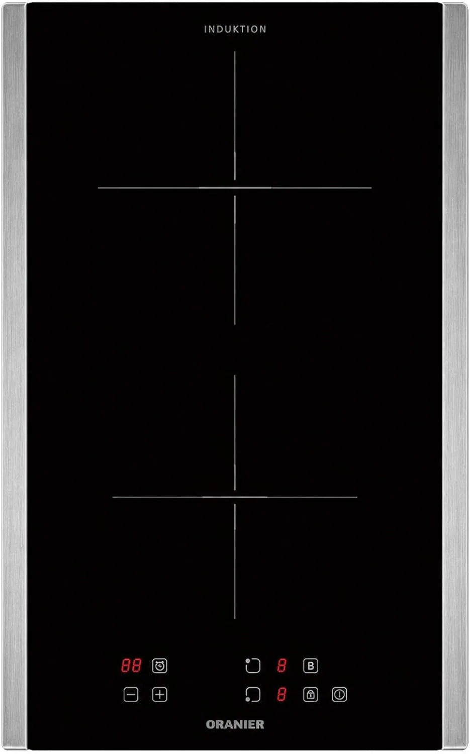 Oranier, Kogeplader, Domino induktion Hob 30 cm med 2 rustfrit stål sidestrimler - building- i glas, Sølv, 30 cm, 290 mm, 50 mm, 520 mm