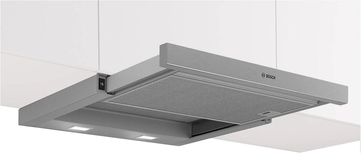 Bosch DFM064W55, Udtræksemhætter, Serie 2 fladskærm hætte, 60 cm, Lavet i Tyskland, 3 effektniveauer, Sølv, 064W, 68 dB