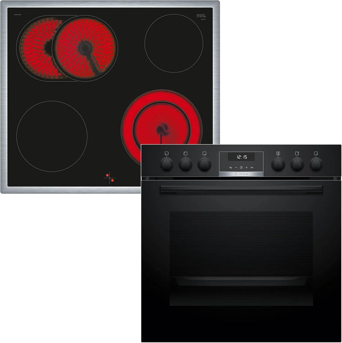 Bosch HND611LS62 HEG517BB3, Komfursæt, build- in komfur sæt, bestående af komfur, 60 x 60 cm, Lavet i Tyskland, 3D varm, Sort, 611L