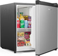 Upstreman Edelstahl-FR17, Minikøleskabe, Mini Køleskab 46L med iskasse, temperaturstyring, energibesparende, dørstop, Sølv, 46L, 49 x 47