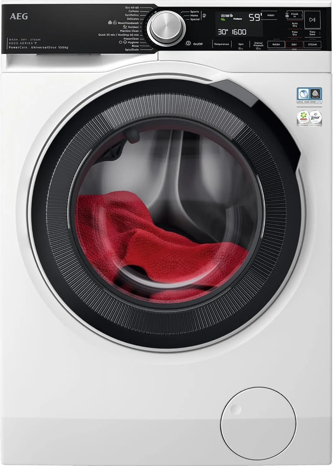 AEG LWR8E80610, Vaske-tørremaskiner, WIFI Vaskedræber, 11kg vask, 7kg tørring, Serie 8000 PowerCare, Hvid, 11kg, 7kg, 1 kg, 2 l