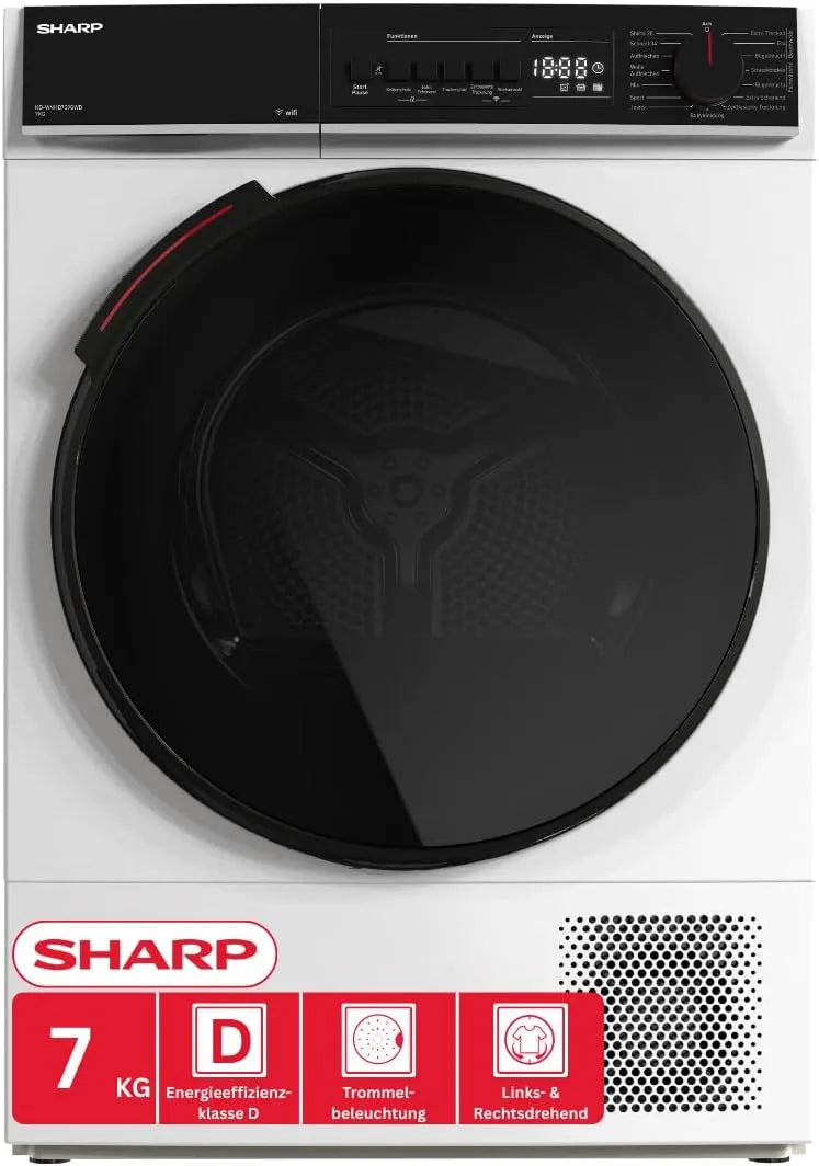 SHARP KD-WNHB7S9GWD-DE WNHB7S9GWD, Varmepumpetørretumblere, KD- - DE Varmepumpe tørretumbler (7 kg, EEK D), (15 tørreprogrammer, 20 minutter, Hvid