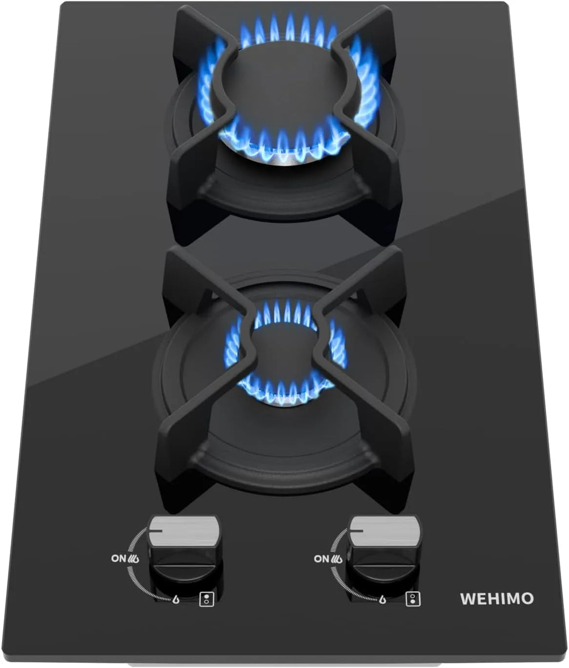 WEHIMO, Kogeplader, 2700W+1000W Gas Kochfeld 2 Flamme, Glasbygget- i Gas Kochfeld, 30cm, 3700W, 2, Sort, 2700W, 1000W