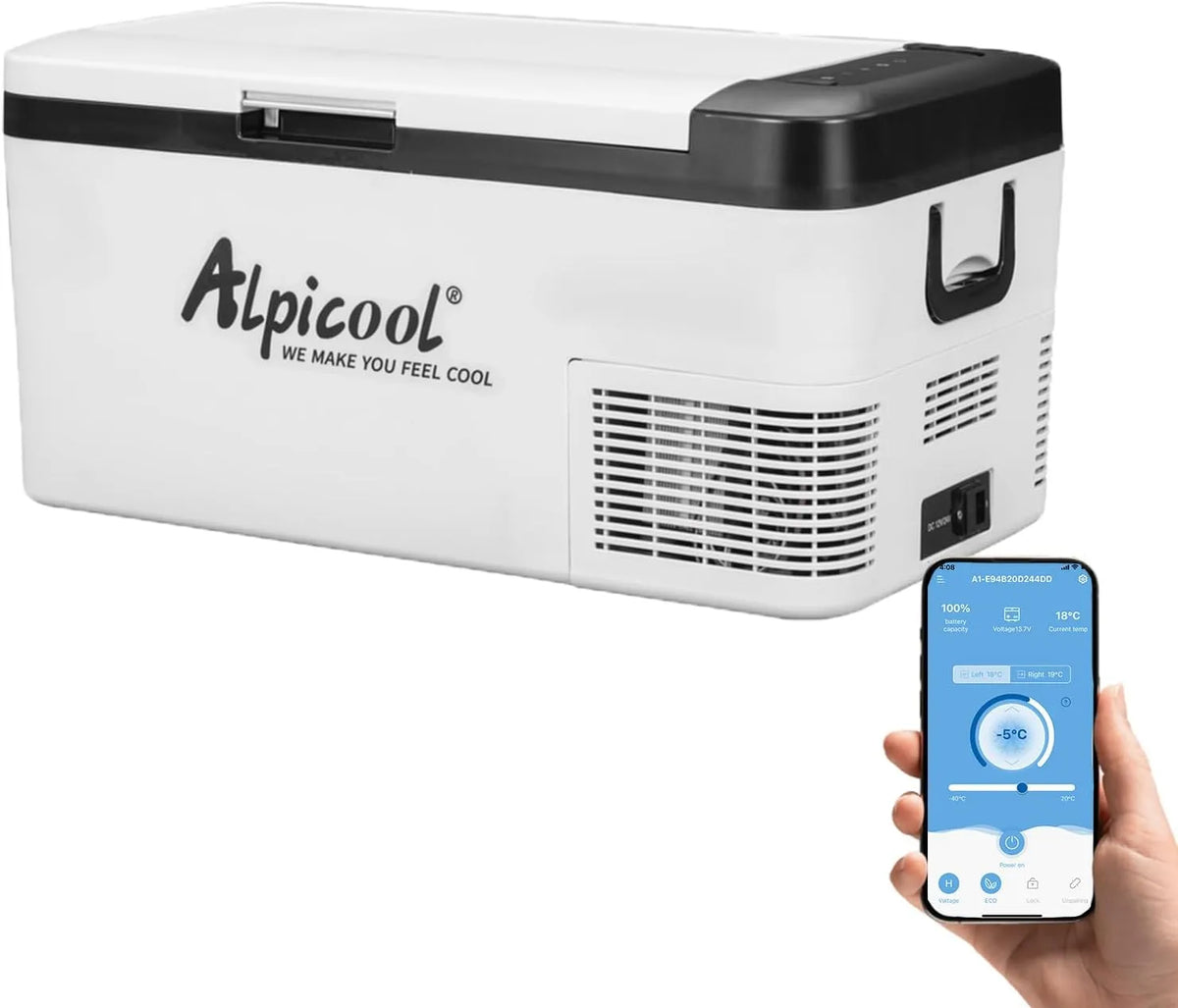 Alpicool, Køleskabe, K18 18L kompressor køleskab, 12v mini camping køleskab bærbar til bil, Hvid, 18L, 12v, 24V, 45 g