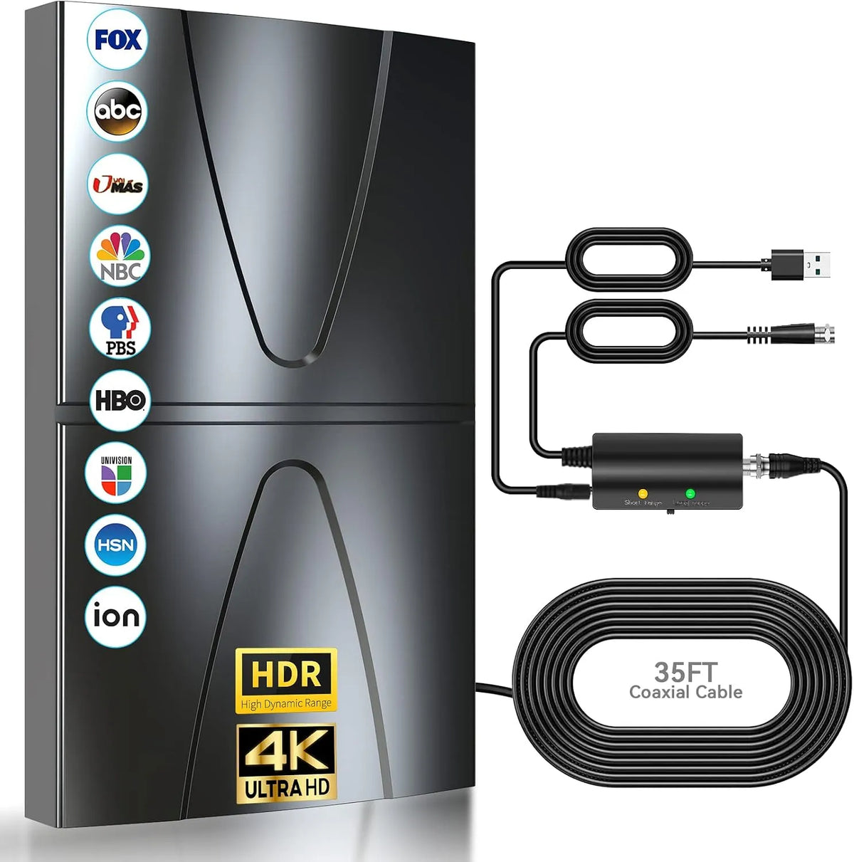TE-Voze 600Km 1080P, DVB- T og DVB- T2 antenner, + Kraftfuld indendørs TV antenne +, 2026 indendørs TNT antenne med den mest, Sort, 8K, 4K