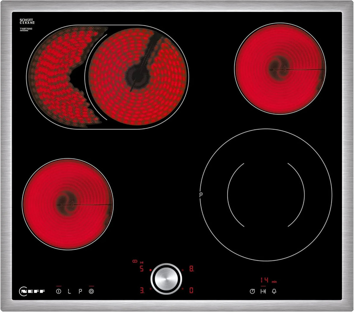 Neff T16BT76N0, Kogeplader, Elektrisk kogeplade N70 / 60cm / TwistPad / Roasting zone / Glaskeramisk ramme i, Sort, 60cm, 0 x 56, 0 x 4