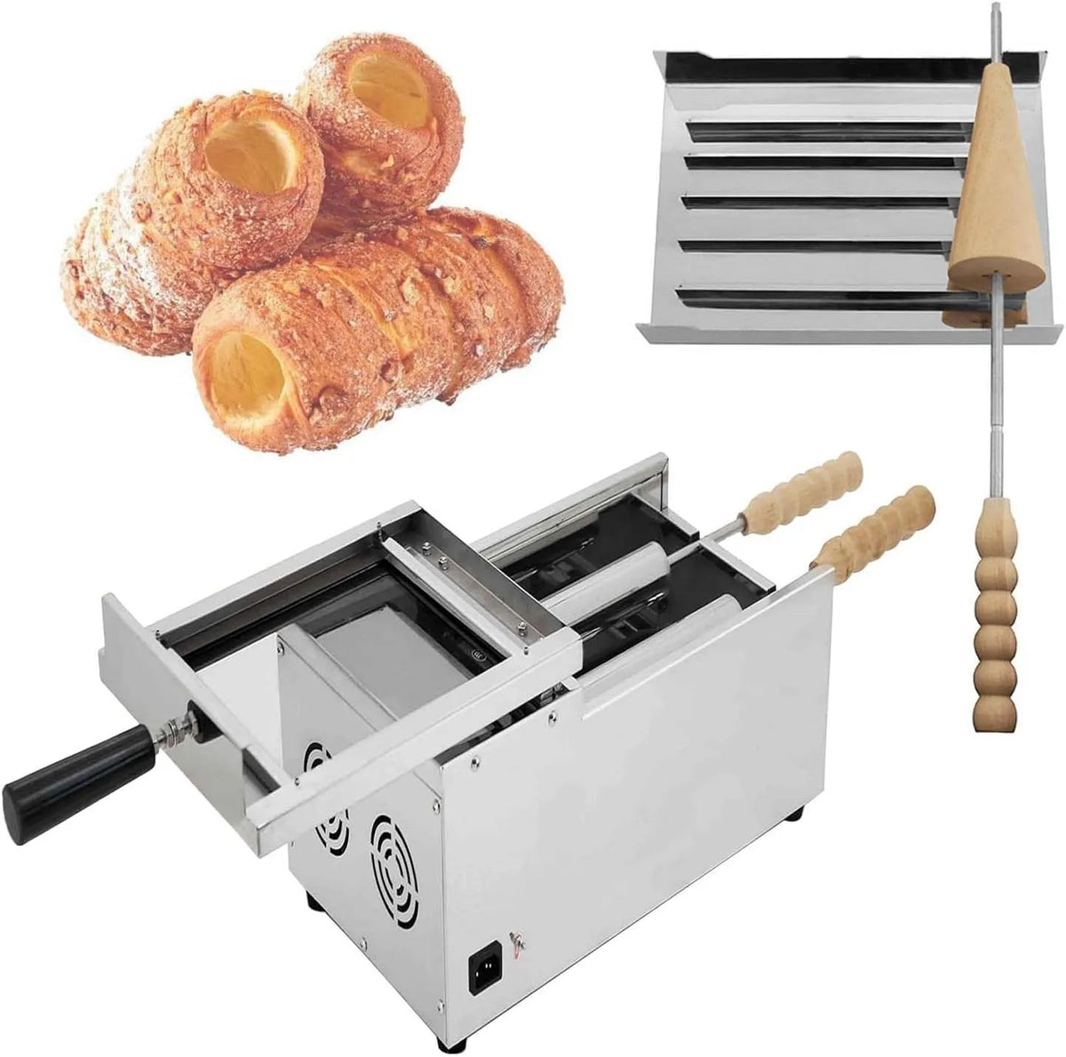 QFGain, Ovne, Ice Waffle Bagning Ovn, 1500 W rustfrit stål Ice Waffle Bagning Ovn med 2, Sølv, 1500 W, 40 mm, 206 mm, 2 × 24 × 20 cm