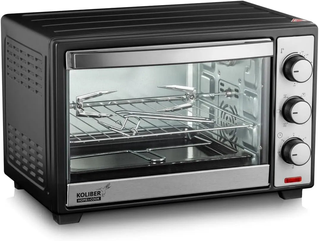Koliber, Miniovne, SUPERMAX X 2000W Mini ovn 25L cirkulerende luft roterende skeer Pizza ovn Bordovn, Sølv / sort, 2000W, 25L, 1600W