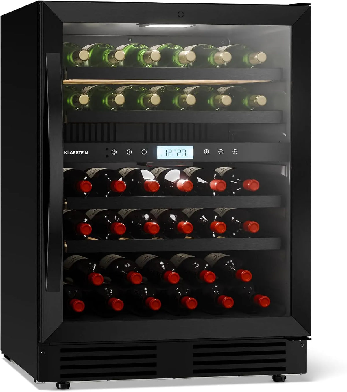 Klarstein, Vinskabe, VeroSteel underbygning vin køleskab - tozone vin køleskab til 43 flasker, Sort, 43 v, 146 kW
