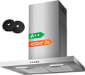 TopStrong 3-Stufen 450m3, Væghængte emhætter, 60cm rækkevidde hætte væg enhed, / h T- Shape hætte, 3-trins mekanisk, A + +, Sølv, 60cm, 65 dB