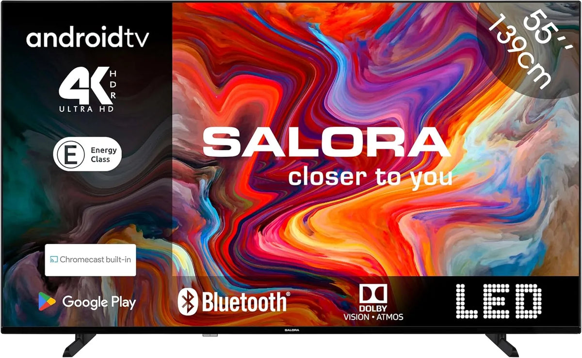 SALORA 55-Zoll SMART55TV, TV'er, 55-tommer TV - 4K UHD, Android TV, Dolby Audio, Google Chromecast, Smart TV med, Sort, 4K, 3840 x 2160, Full HD