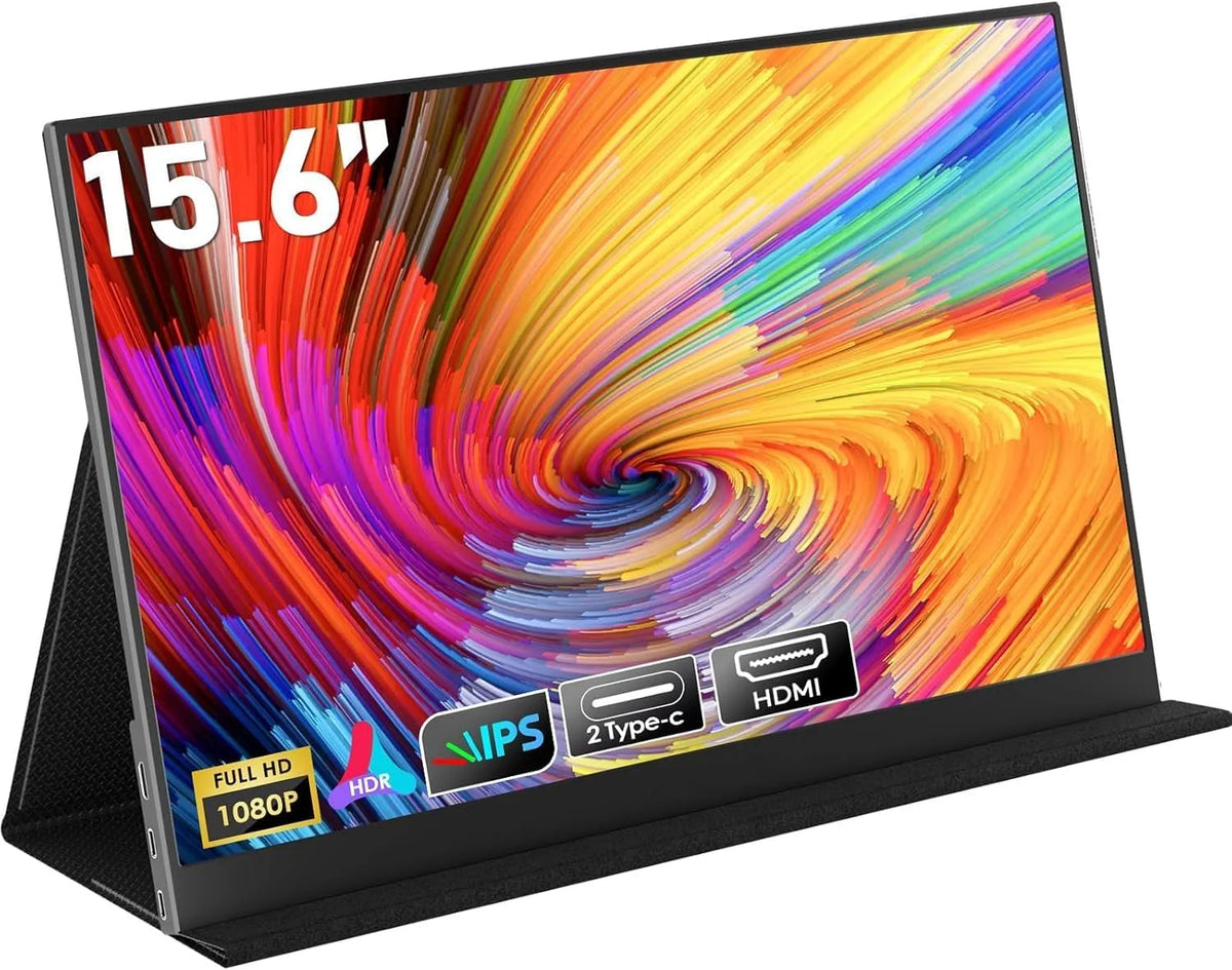 HONGO 1920x1080P, Skærme, transportabel skærm 15, 6 tommer FHD IPS Ultrathin, HDR EyeCare ekstern skærm, Sort, 1920x1080, 5 x 35, 4 x 22 cm