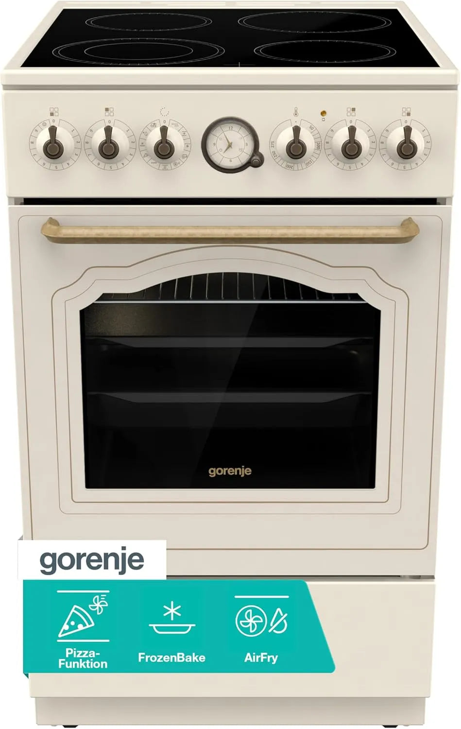 Gorenje GECS5B70CLI, Ovne, Classico Collection stående Hjord Champagne Creme, Sort, 50 cm, 3G