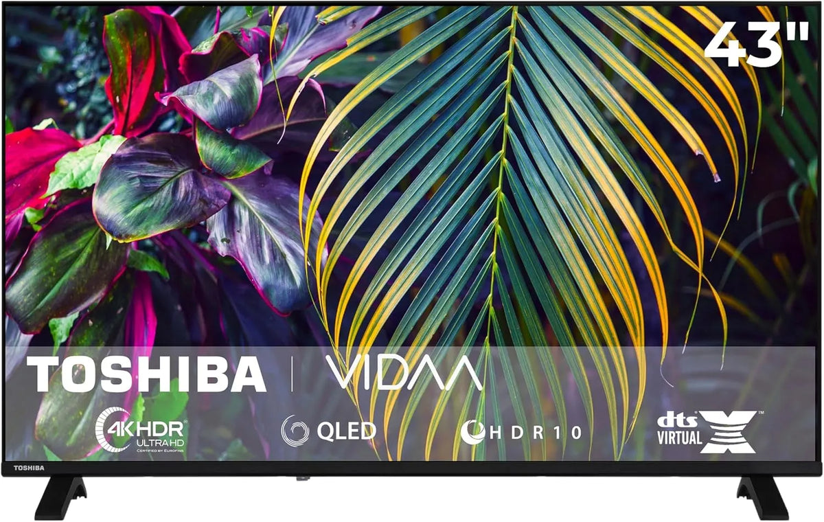 TOSHIBA 43QV1563DDW, Bærbare TV'er, QLED TV 43 tommer VIDAA Smart TV 4K UHD opløsning, Sort, QLED, 4K, 108 cm