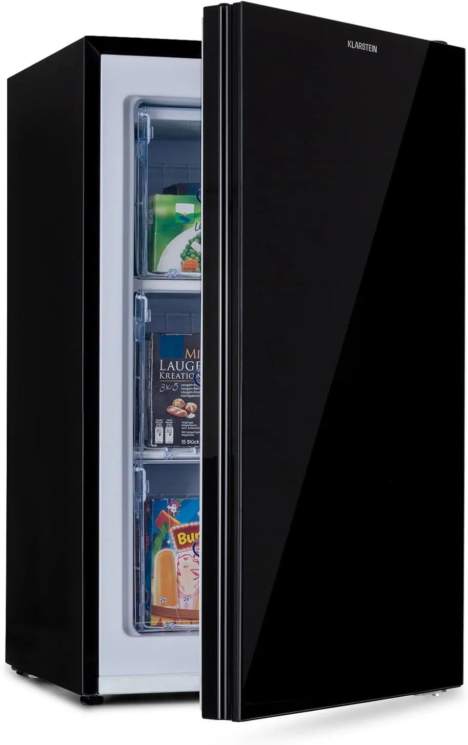 Klarstein, Minifrysere, Pluto fryser - 1 kølezone, termostat med 5 trin, 0 til -18 ° C, med glas front, Sort, 60 l, 41 dB, 47 x 84, 5 x 49