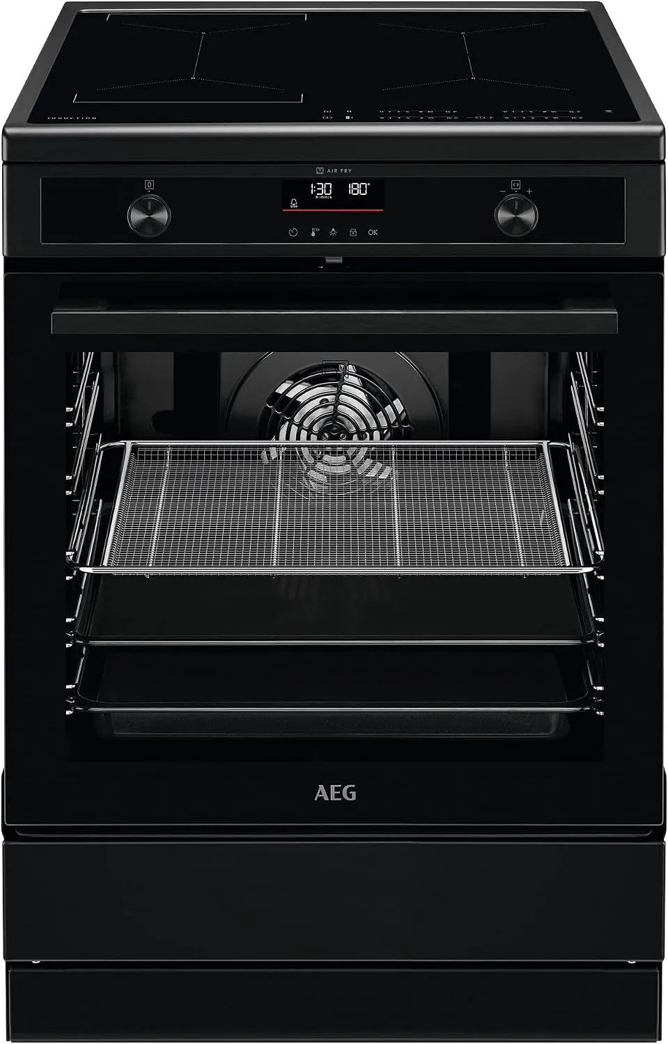 AEG Hob2Hood CIB6499APB, Kogeplader, stående komfur med induktionskogetop 60 cm / / Pyrolyse - Self-rengøring /, Sort, 60 cm