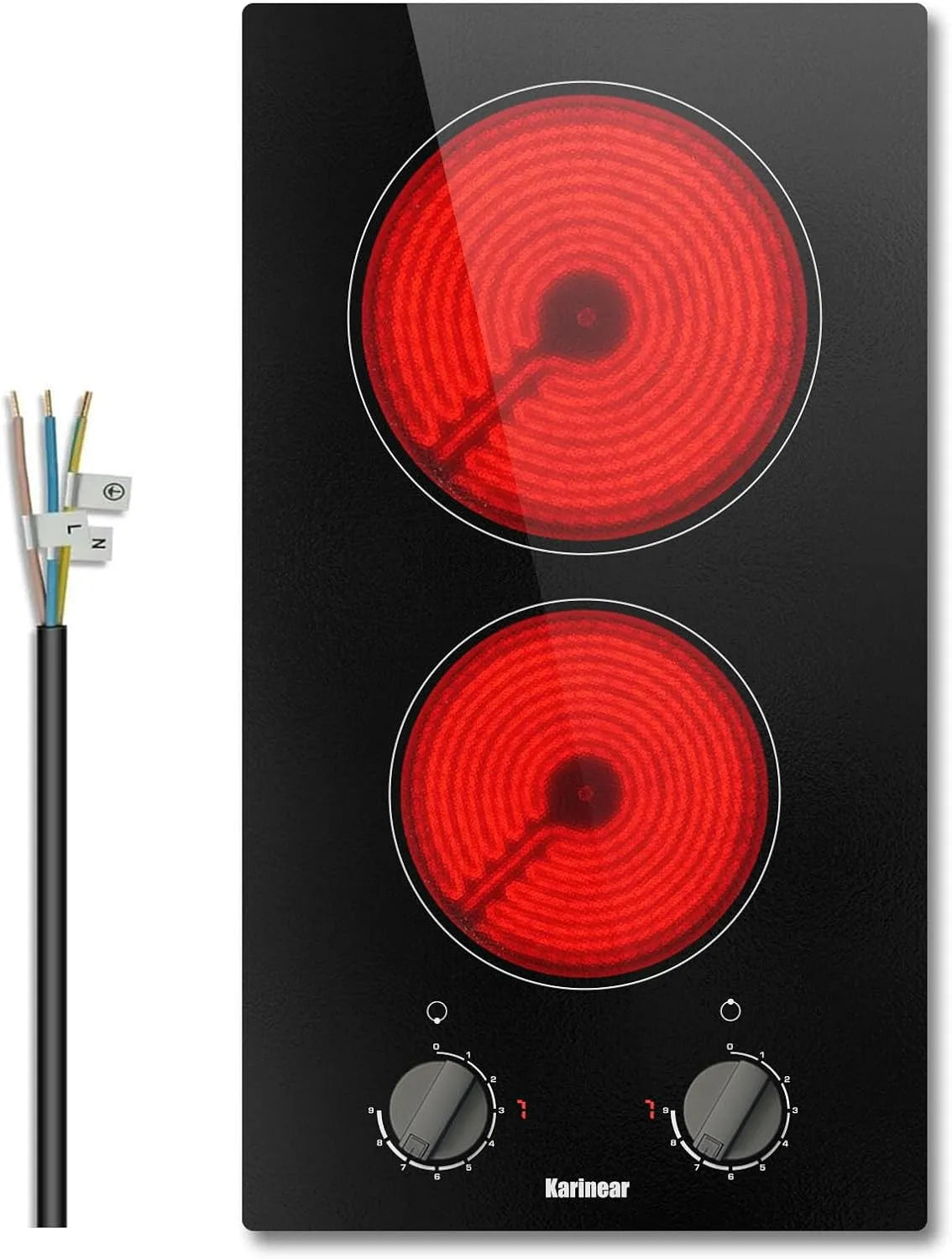 Karinear, Kogeplader, komfur 2 kogeplader uden stik, roterende knop, 3000W installation, Sort, 3000W, 30CM, 27cm, 49cm