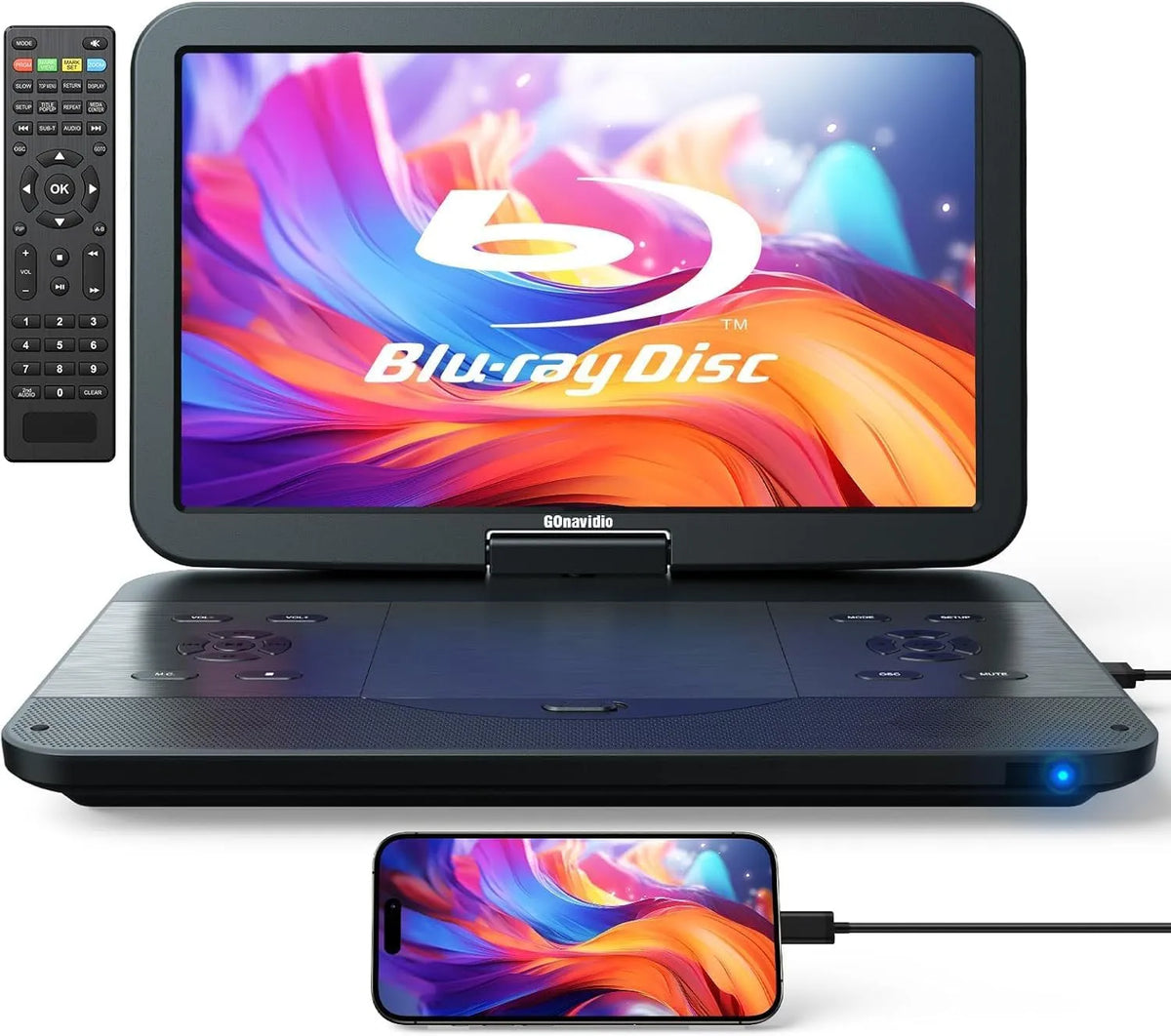 GOnavidio, Bærbare Blu- ray-afspillere, GOATEdio 15, 4 tommer Portable Blu Ray DVD Player Med HDMI kabel, 270 ° Roterbar, Blå, 1920x1080