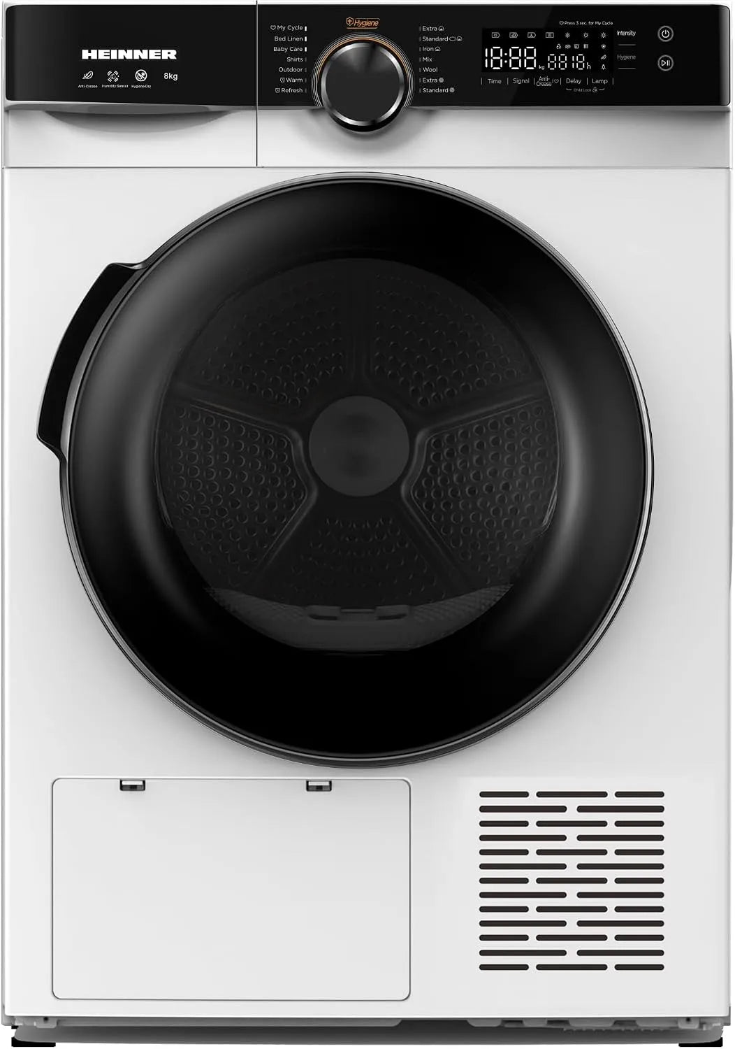 HEINNER HHPD-M8K3A, Varmepumpetørretumblere, ++ HHPD- + + - Varmepumpe tørretumbler 8 kg, energieffektivitet klasse D, Hvid, 8 kg, 800 W