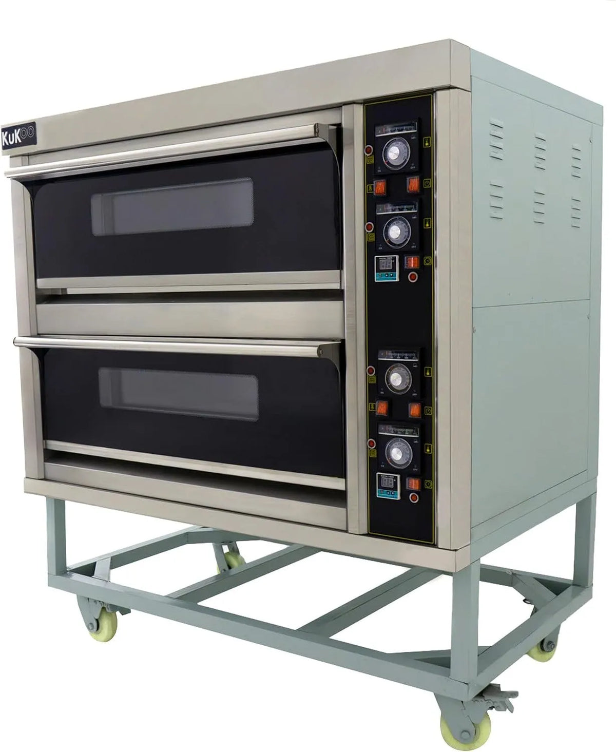 KuKoo, Pizzaovne, Gastro Pizzaofen elektrisk 2 etager 400 ° C rustfast stålovn - Professionel, Sølv, 25 cm, 6 kW, 13, 2 kW, 220 V