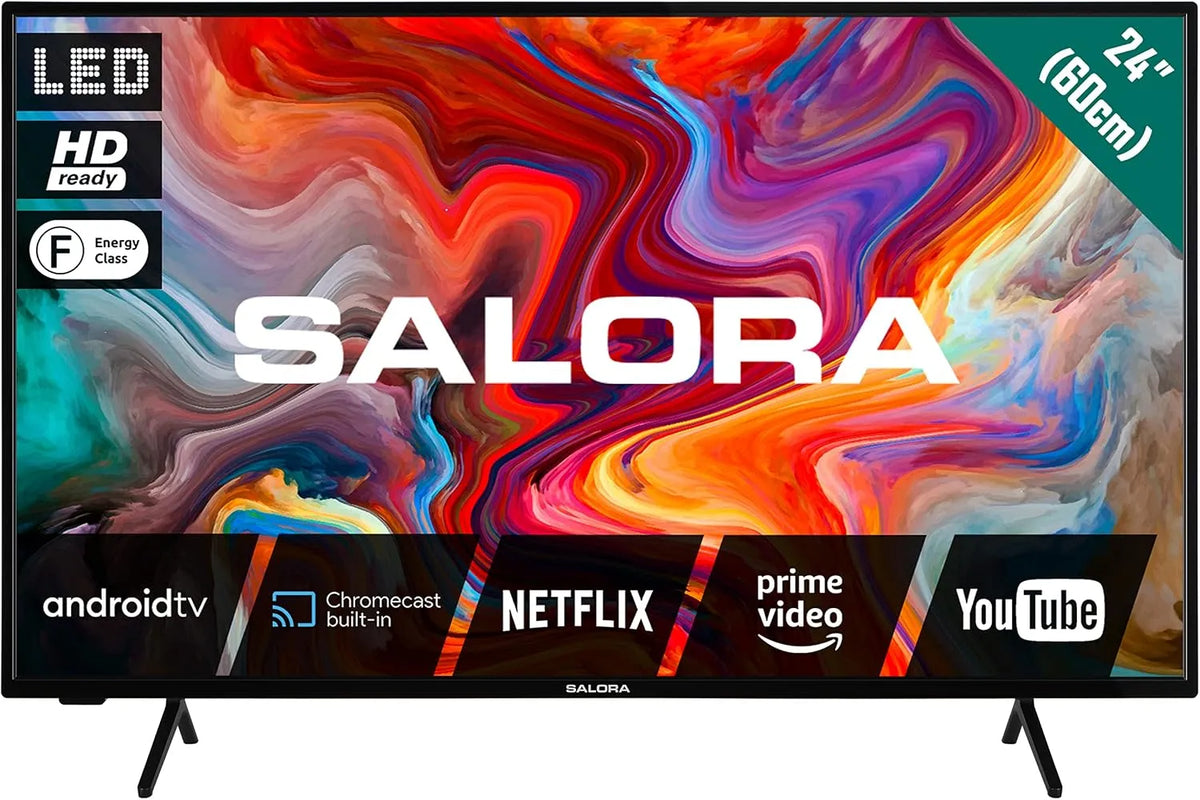SALORA SMART24TV, TV'er, 24 tommer Smart TV med Android TV, LED-skærm, HD-Klar, integreret Chromecast, Sort, 1366 × 768, 4K